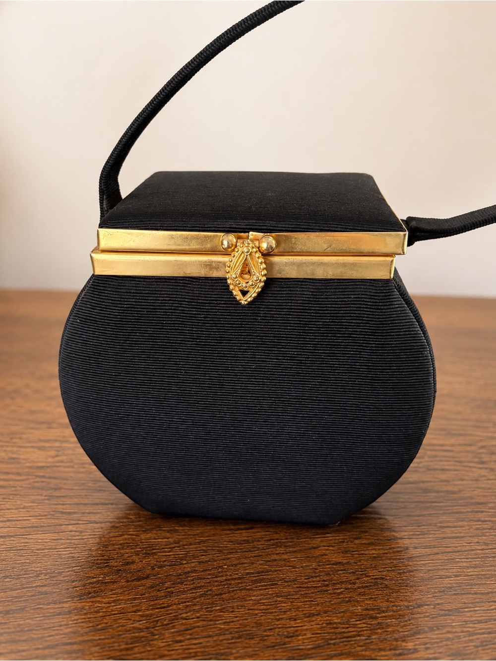 Vintage Black Evening Minaudière with Gold Hardware